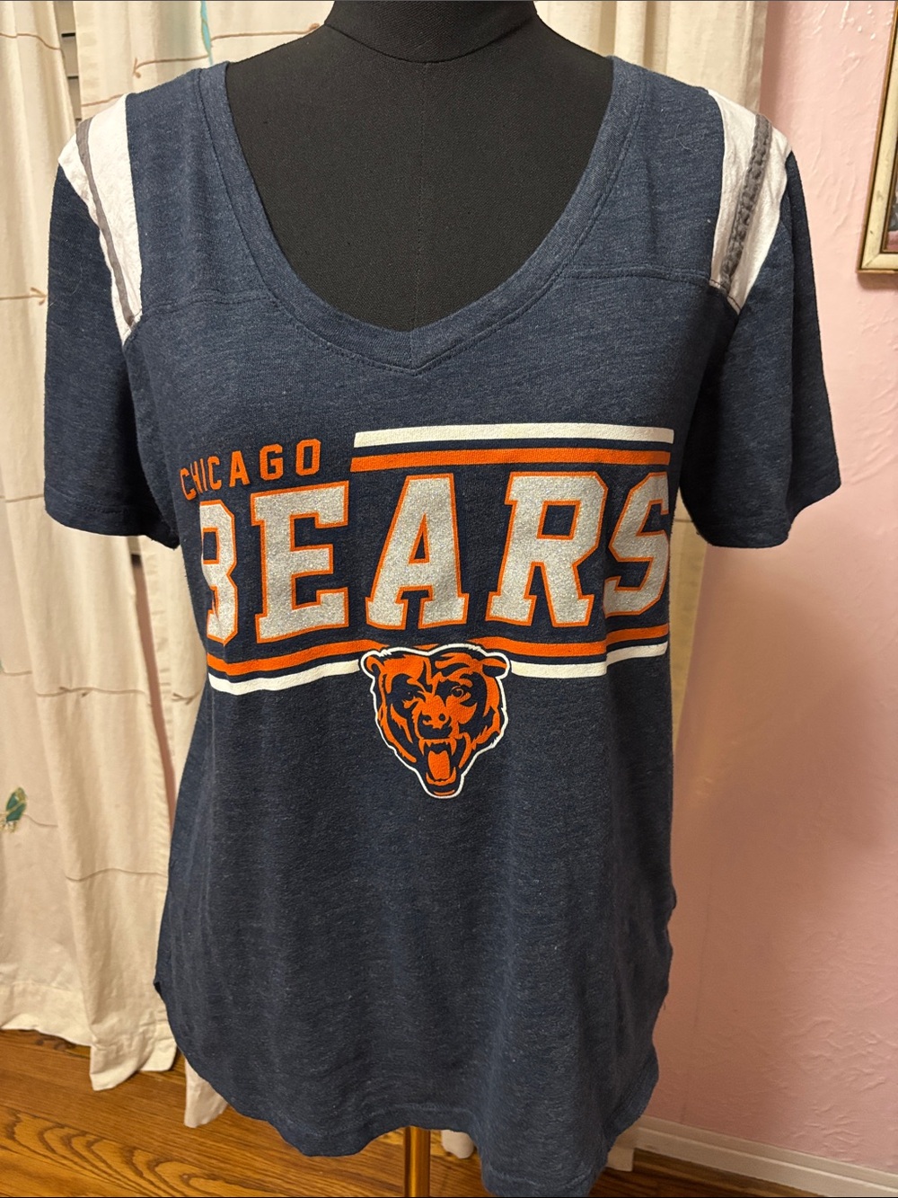 NFL Chicago Bears Navy Short-Sleeve V-Neck Tee with Orange Accents